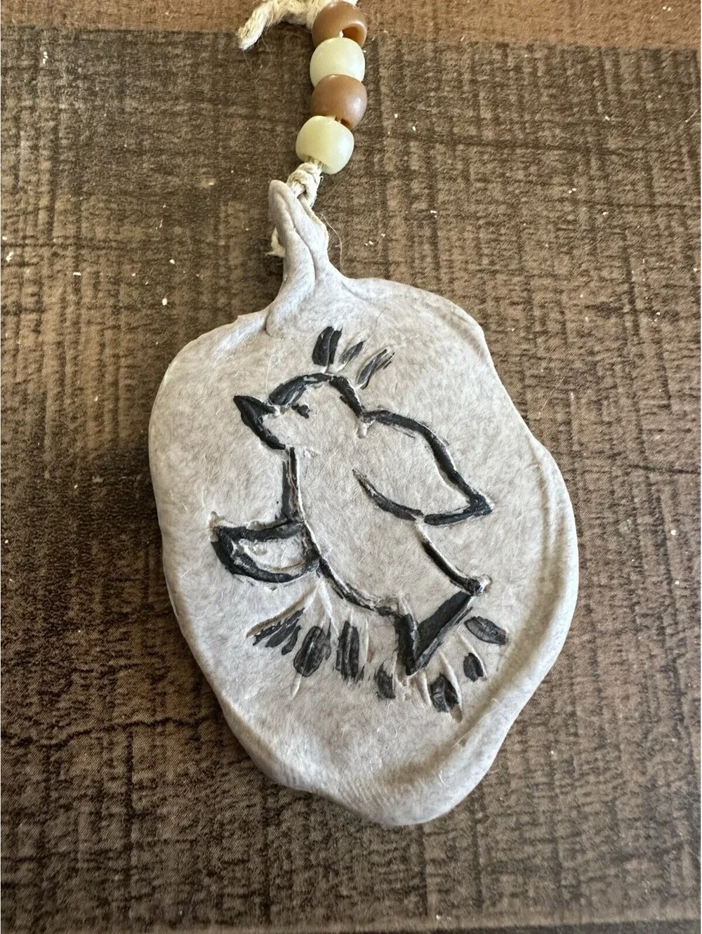 Handcrafted Clay Bird Ornament with Beaded String